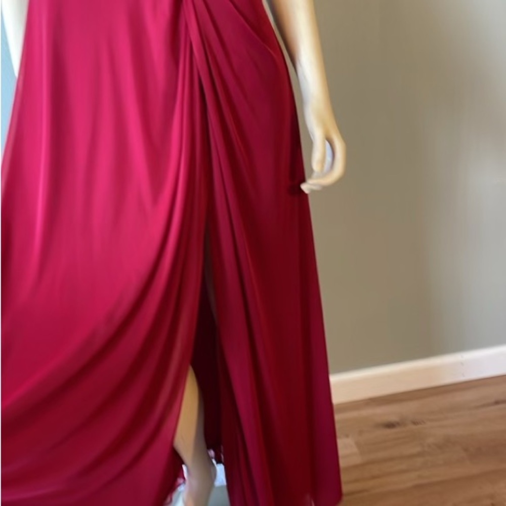 Azazie One-Shoulder Burgundy Dress,A8 - Picture 7 of 10